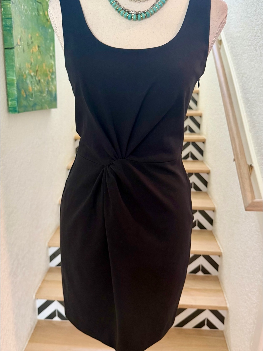 NWTDesigner Dress Armani Exchange Classic Black Sleeveless Twist-Front Mini SZ 4